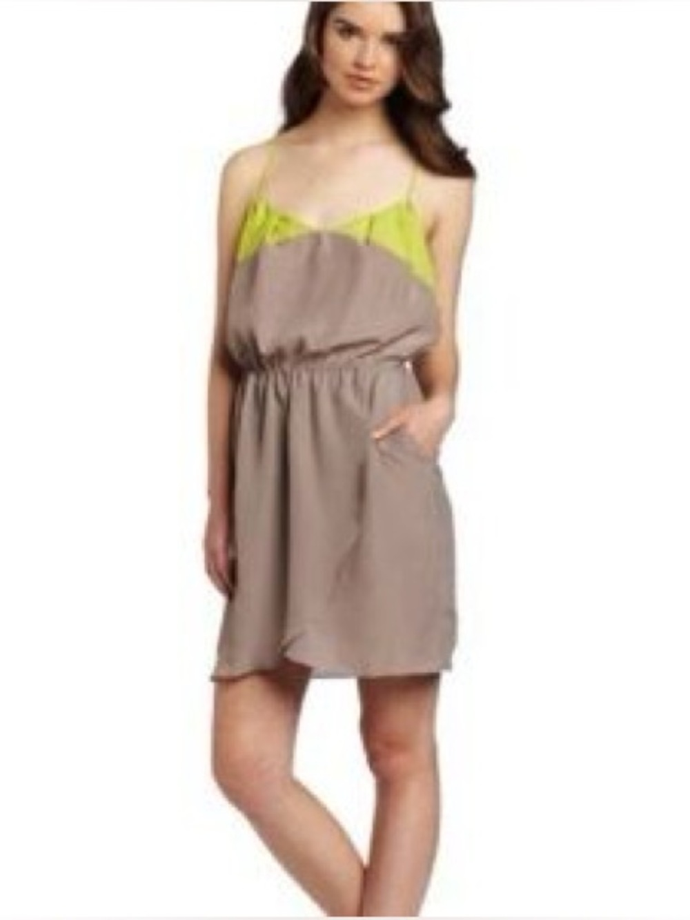 BCBGeneration Lime & Taupe Colorblock Spaghetti Strap Dress
